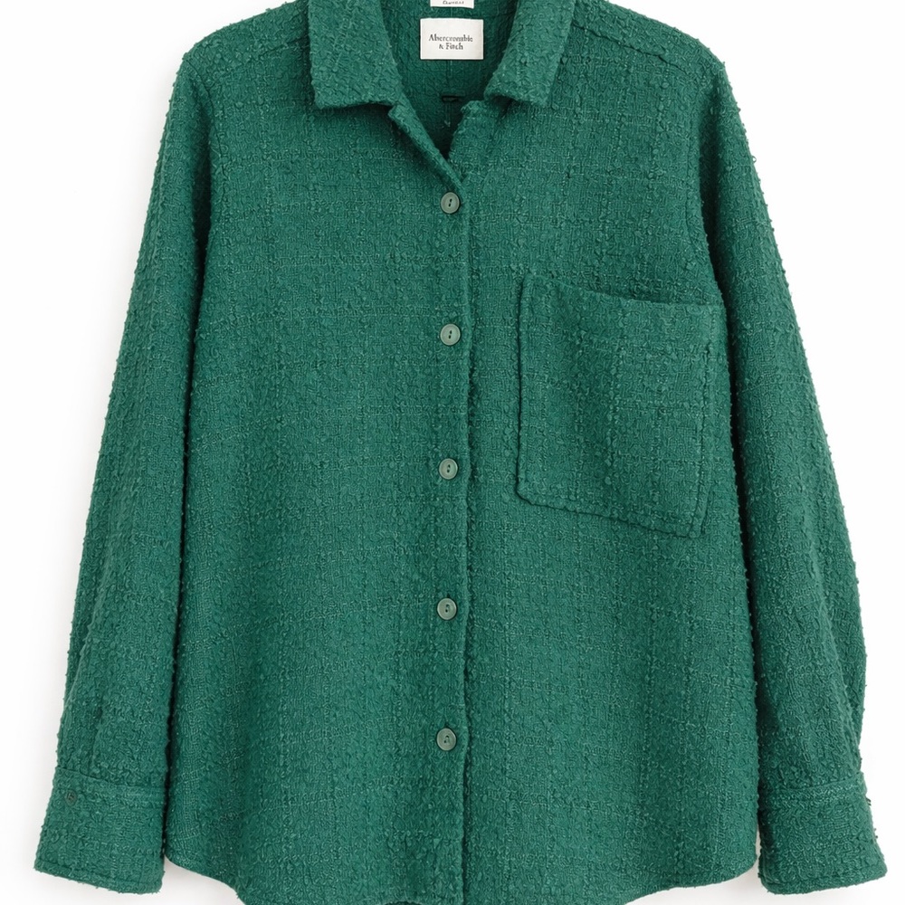 Abercrombie & Fitch Oversized Textured Green Shirt Jacket | Button Up